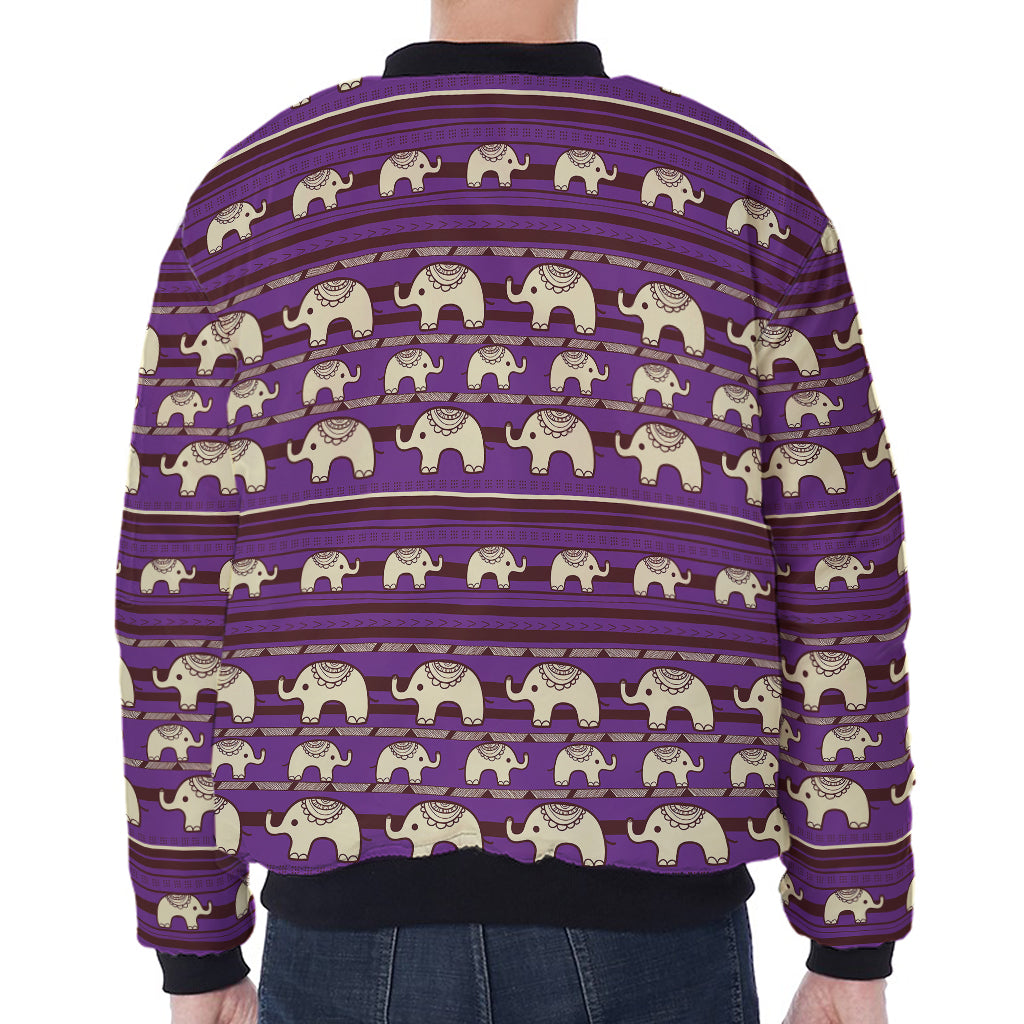 Cute Indian Tribal Elephant Print Zip Sleeve Bomber Jacket