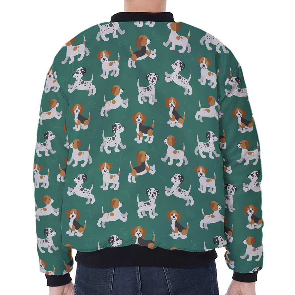 Cute Jack Russell Terrier Pattern Print Zip Sleeve Bomber Jacket