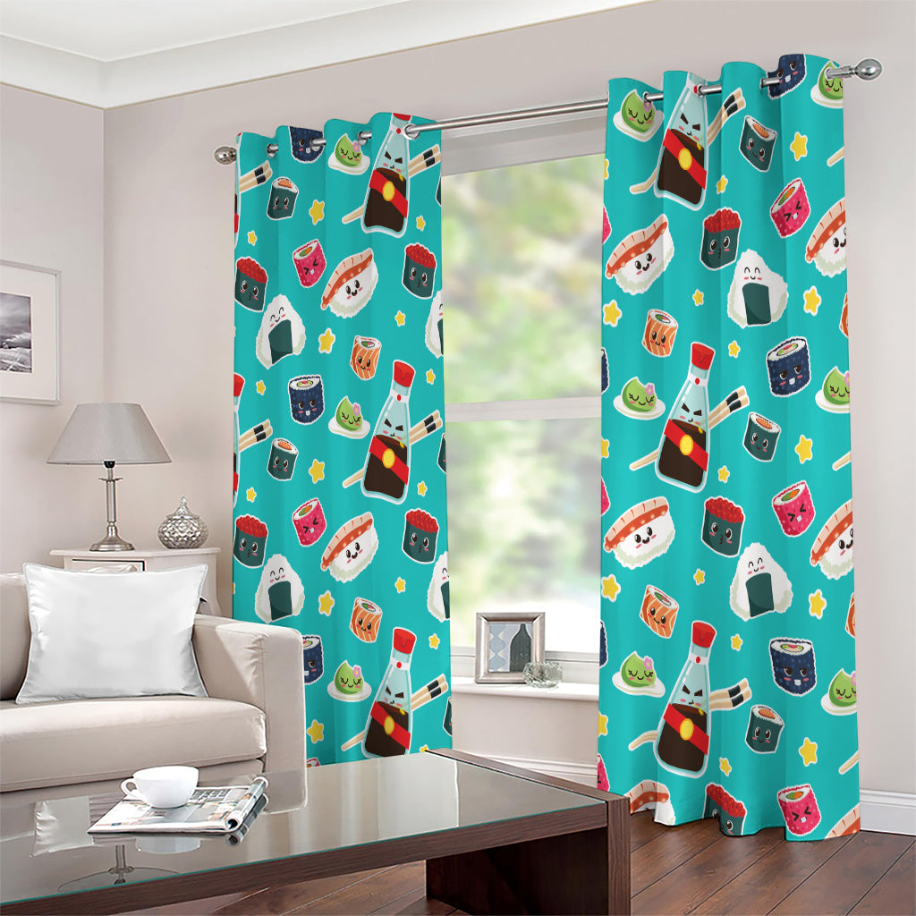 Cute Japanese Sushi Pattern Print Extra Wide Grommet Curtains