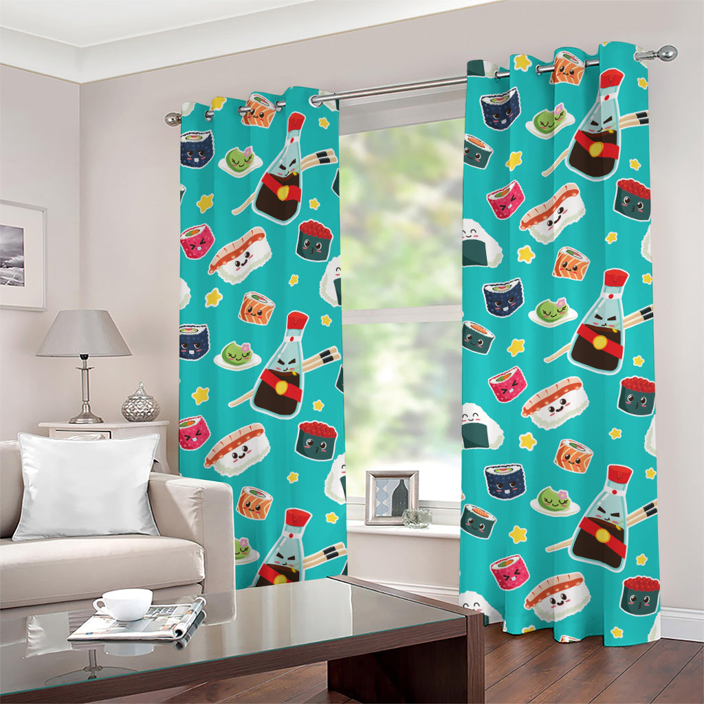Cute Japanese Sushi Pattern Print Grommet Curtains
