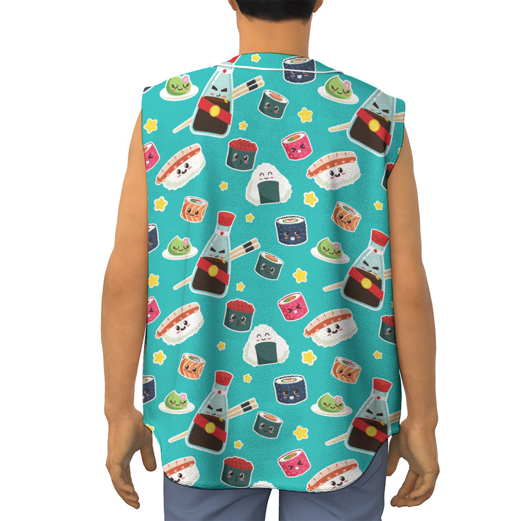 Cute Japanese Sushi Pattern Print Sleeveless Baseball Jersey