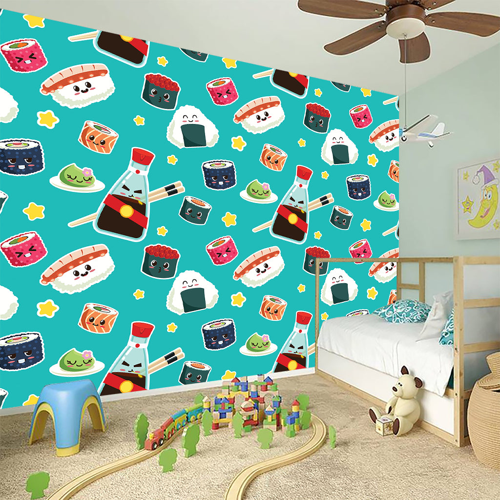 Cute Japanese Sushi Pattern Print Wall Sticker