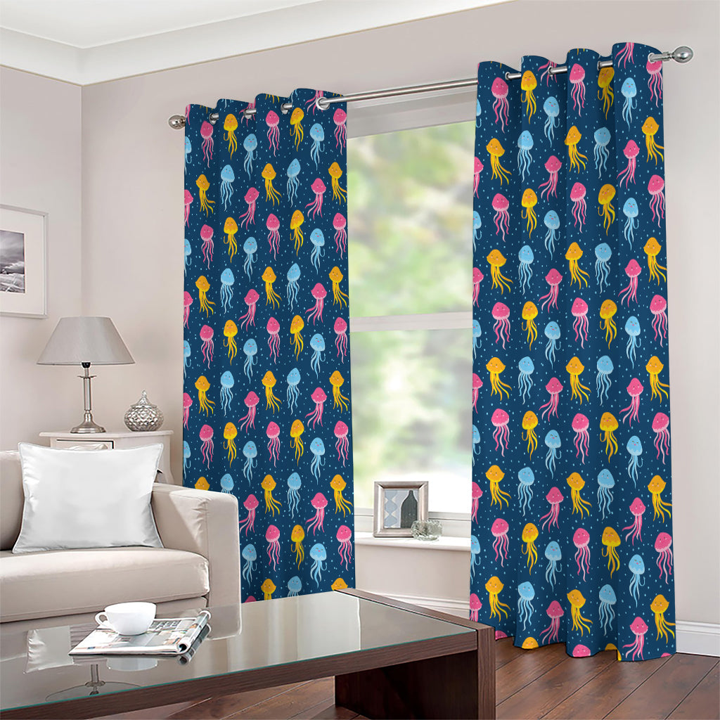 Cute Jellyfish Pattern Print Extra Wide Grommet Curtains