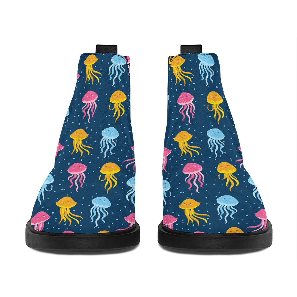 Cute Jellyfish Pattern Print Flat Ankle Boots