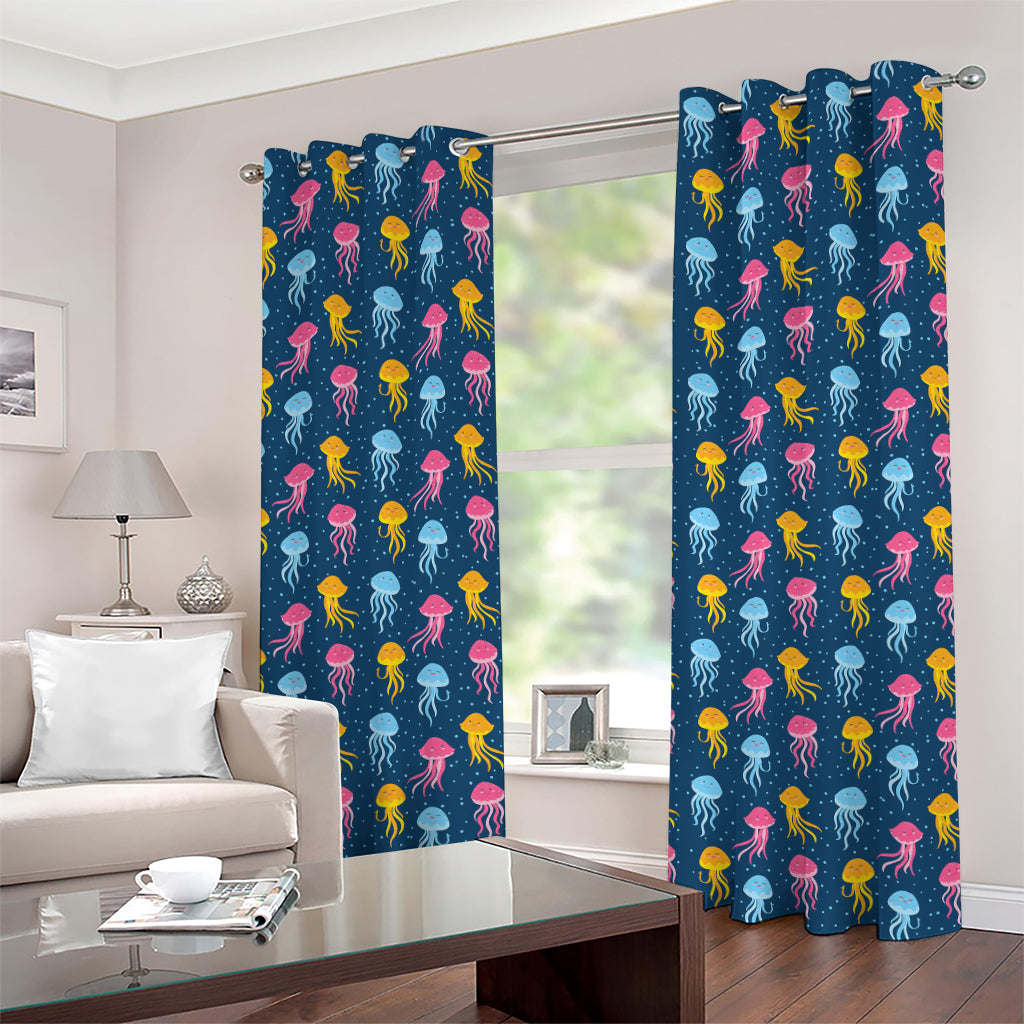 Cute Jellyfish Pattern Print Grommet Curtains