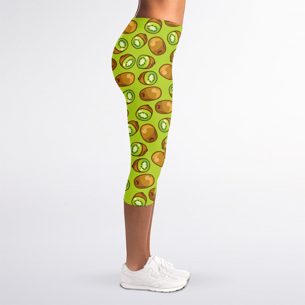 Cute Kiwi Pattern Print Women's Capri Leggings