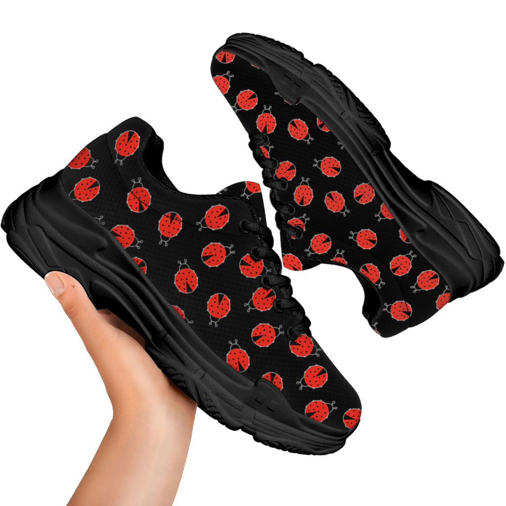 Cute Ladybird Pattern Print Black Chunky Shoes