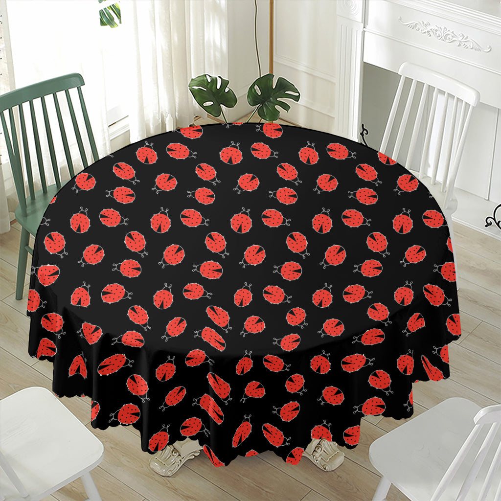 Cute Ladybird Pattern Print Waterproof Round Tablecloth