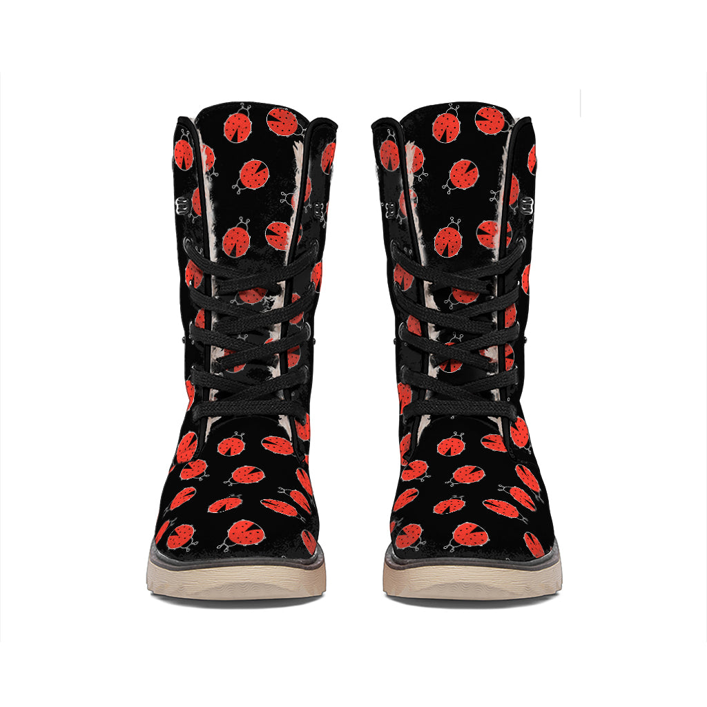 Cute Ladybird Pattern Print Winter Boots