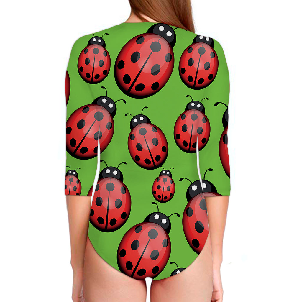 Cute Ladybug Pattern Print Long Sleeve Swimsuit