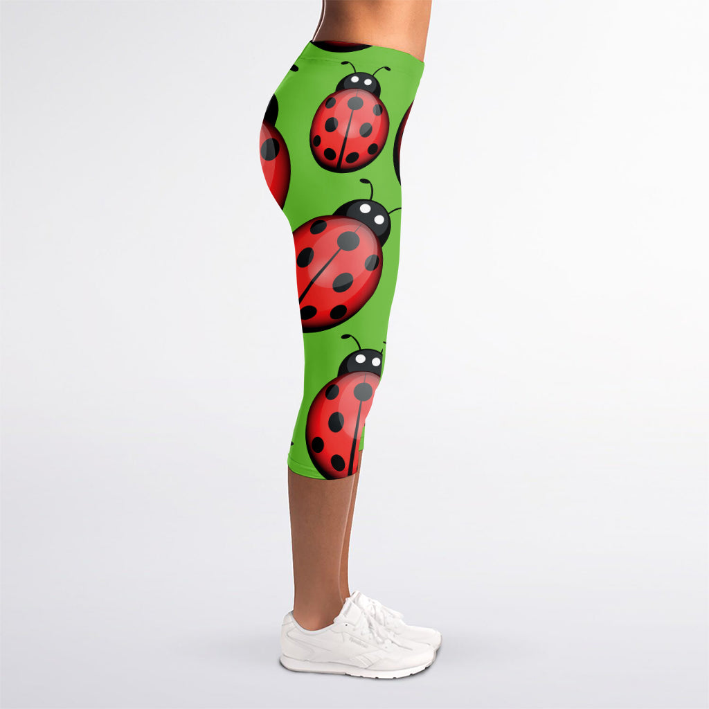 Cute Ladybug Pattern Print Women's Capri Leggings