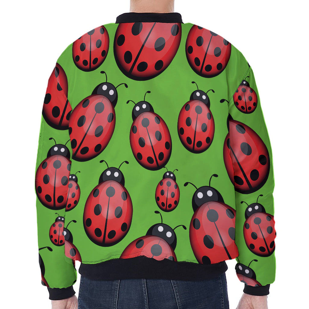 Cute Ladybug Pattern Print Zip Sleeve Bomber Jacket
