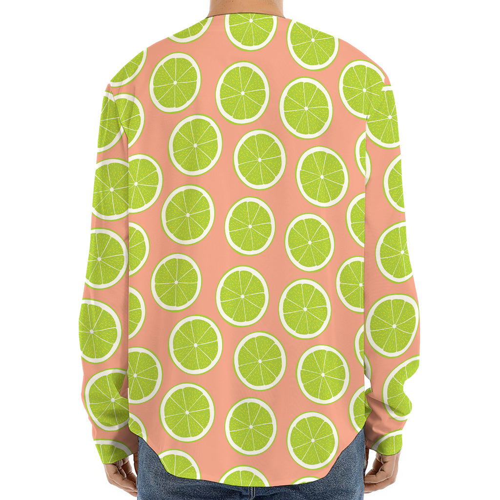 Cute Lime Pattern Print Long Sleeve Baseball Jersey