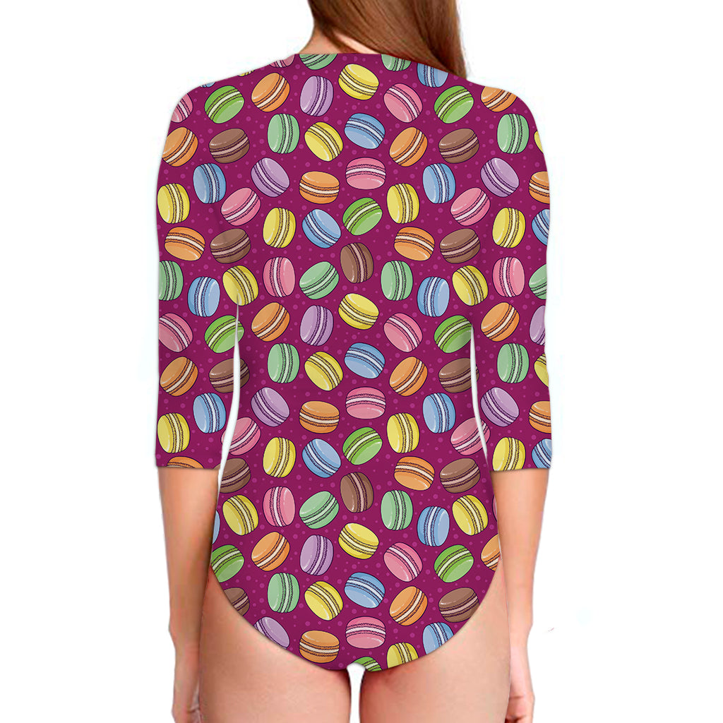 Cute Macaron Pattern Print Long Sleeve Swimsuit