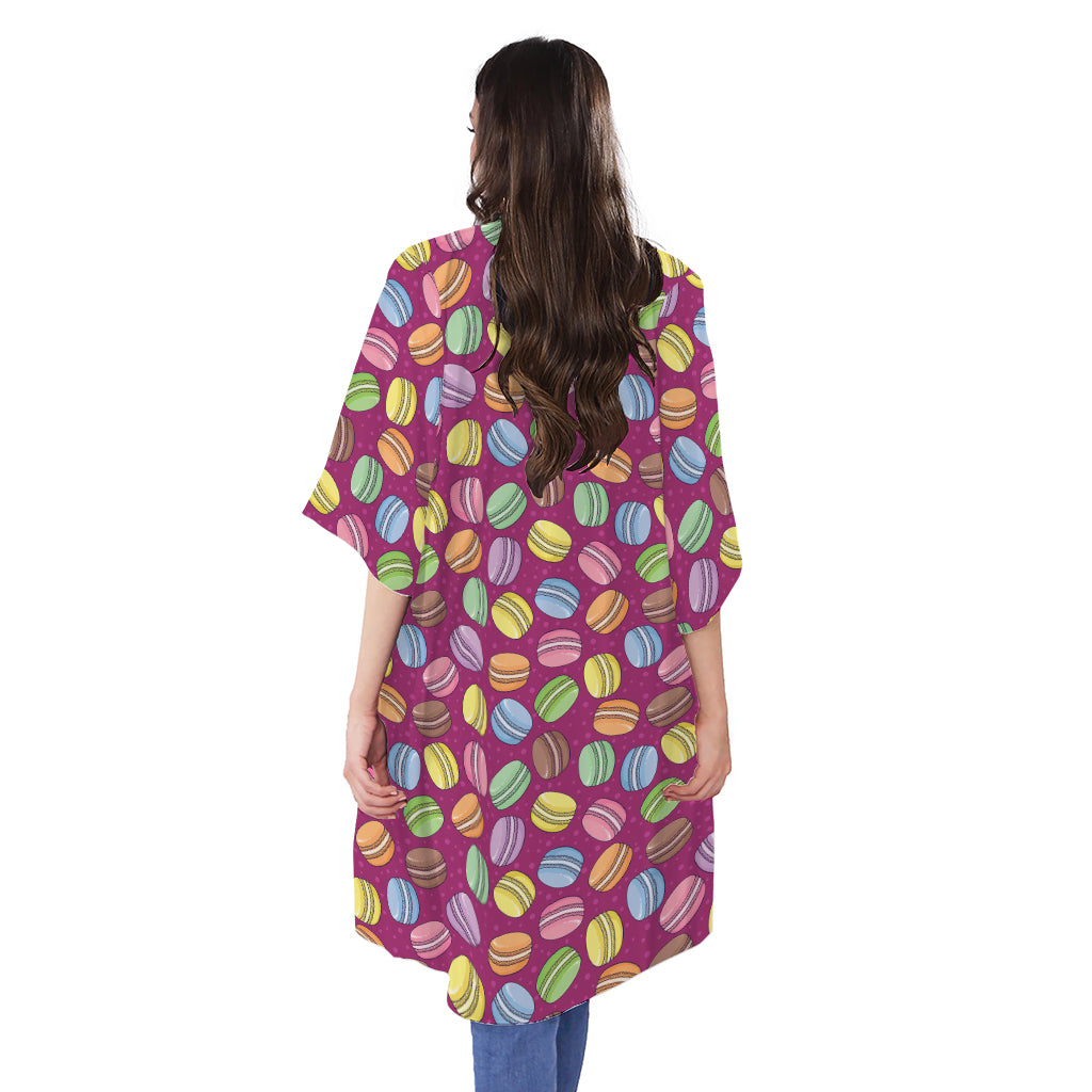 Cute Macaron Pattern Print Open Front Beach Cover Up