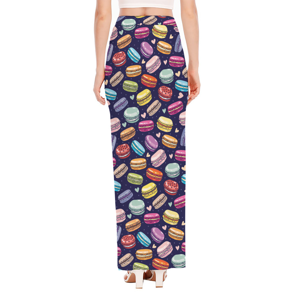 Cute Macarons Pattern Print High Slit Maxi Skirt