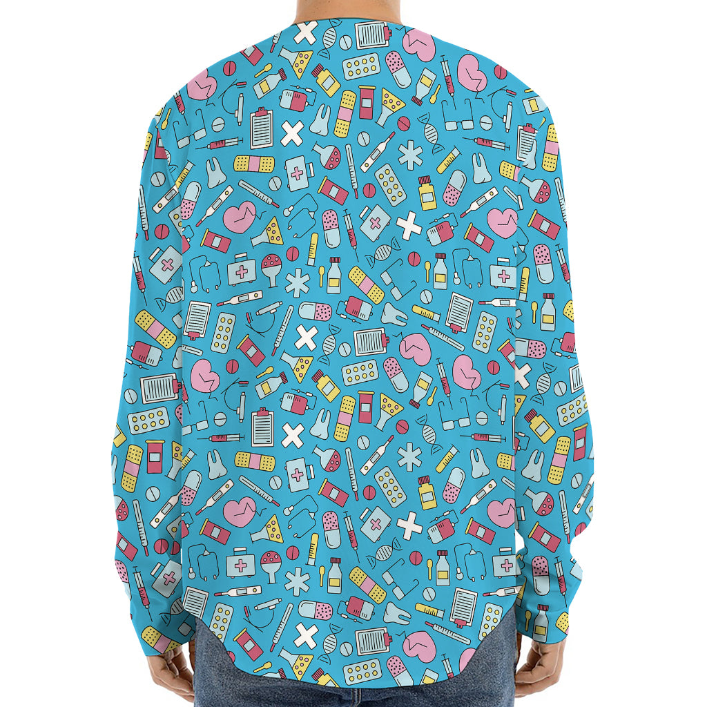 Cute Medical Pattern Print Long Sleeve Baseball Jersey