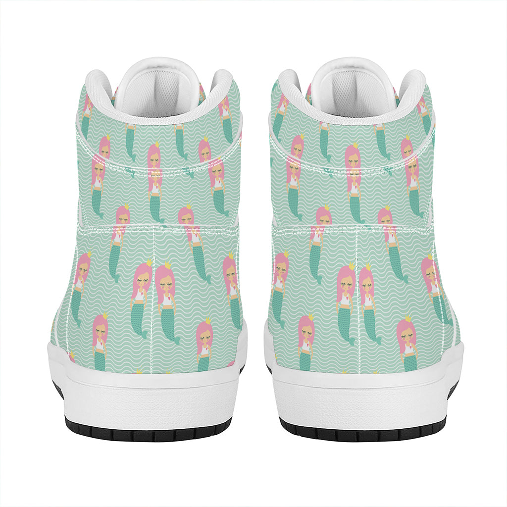 Cute Mermaid Pattern Print High Top Leather Sneakers