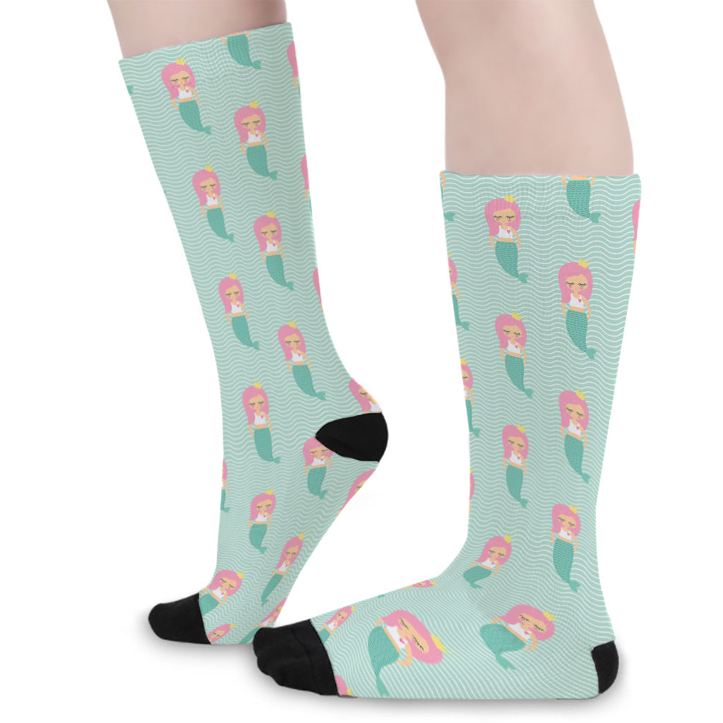 Cute Mermaid Pattern Print Long Socks