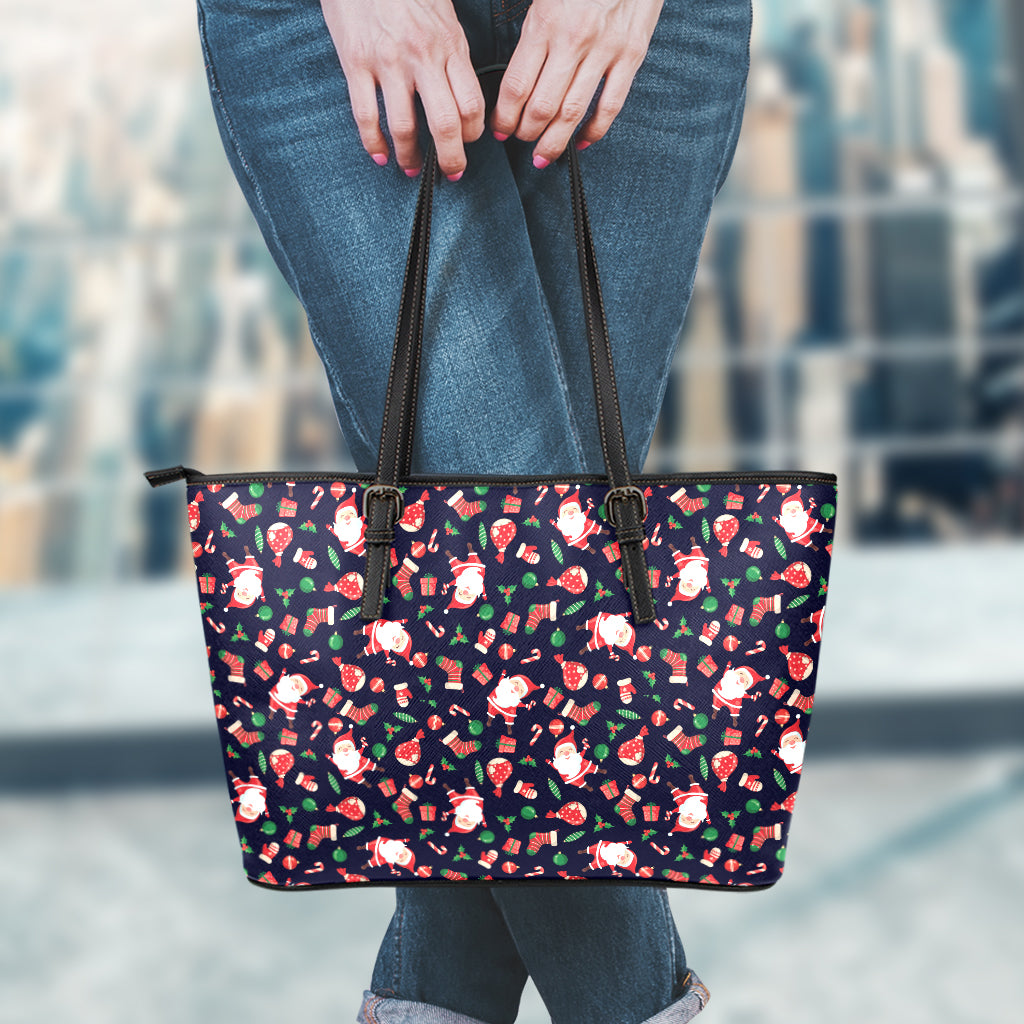Cute Merry Christmas Pattern Print Leather Tote Bag