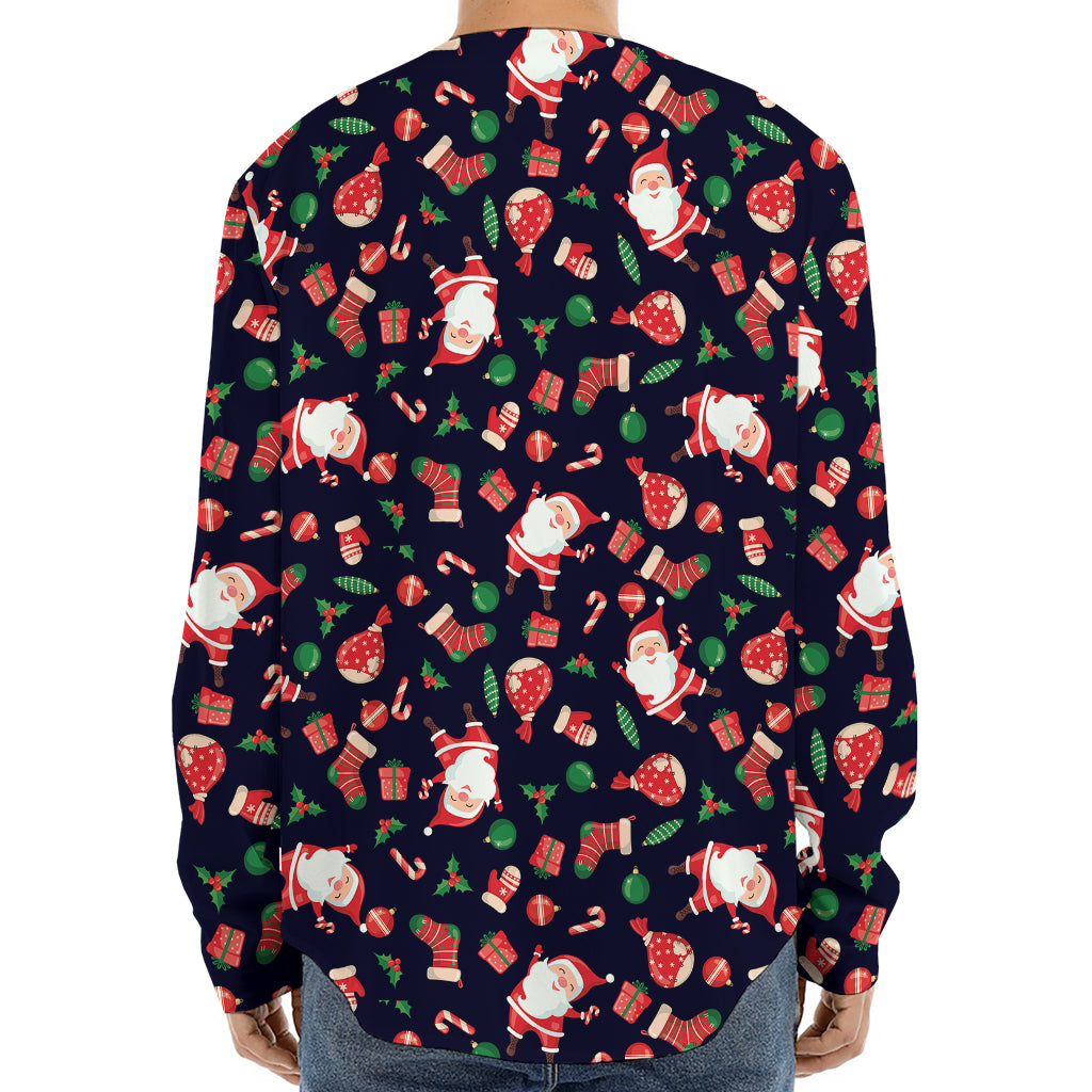 Cute Merry Christmas Pattern Print Long Sleeve Baseball Jersey