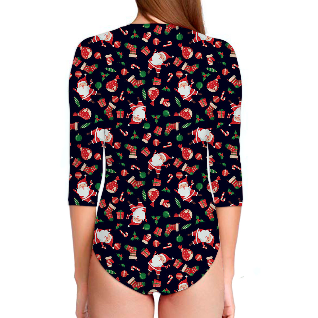Cute Merry Christmas Pattern Print Long Sleeve Swimsuit