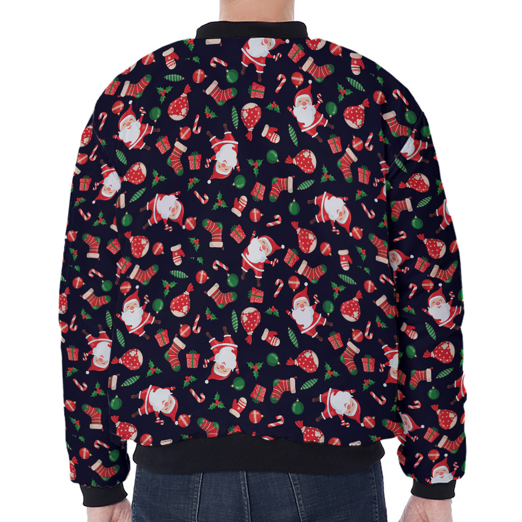 Cute Merry Christmas Pattern Print Zip Sleeve Bomber Jacket