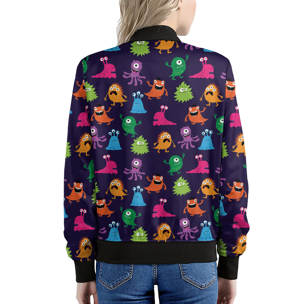 Cute Monster Pattern Print Women's Bomber Jacket