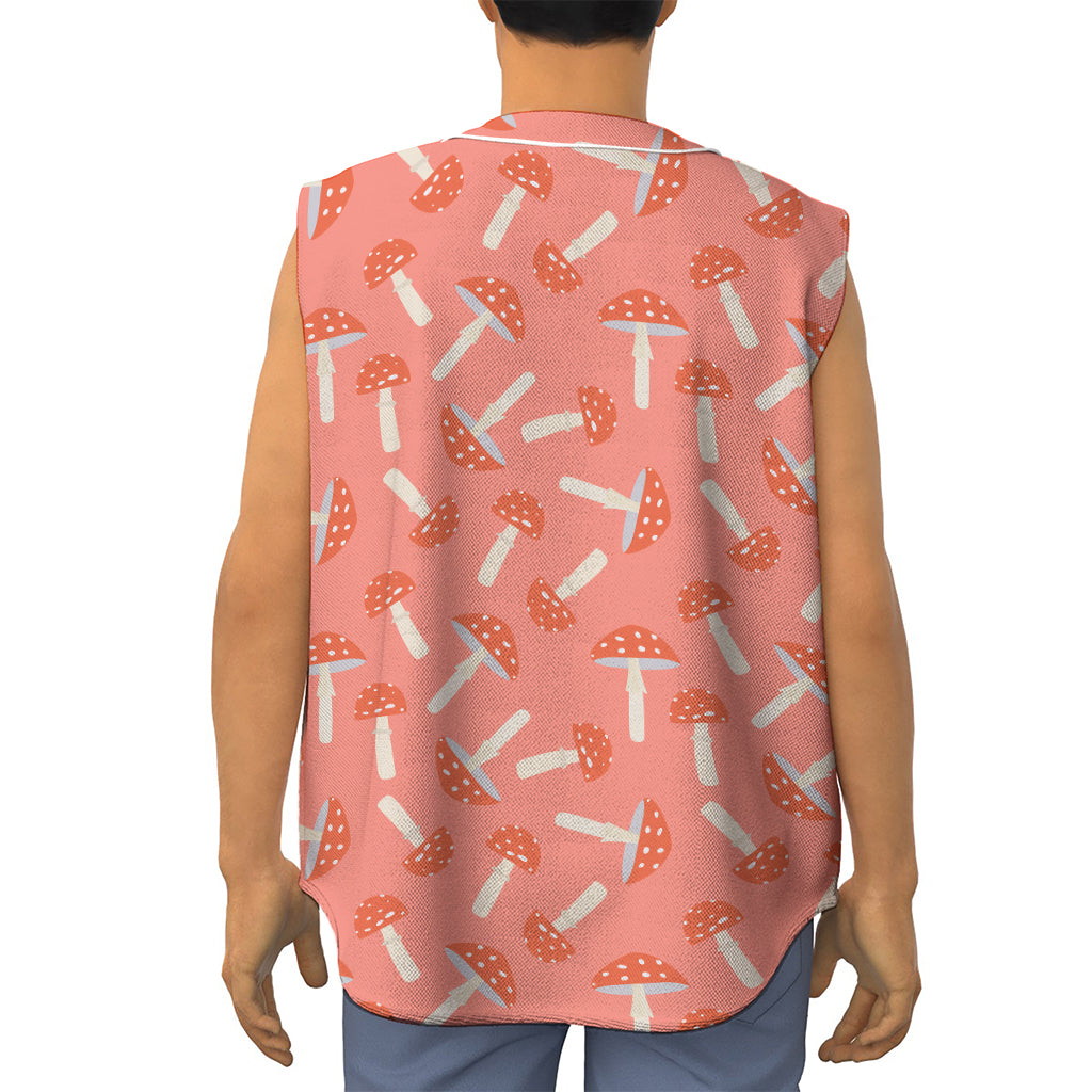 Cute Mushroom Pattern Print Sleeveless Baseball Jersey