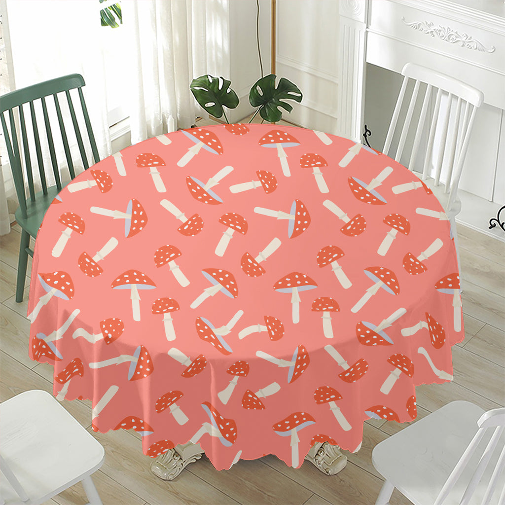 Cute Mushroom Pattern Print Waterproof Round Tablecloth