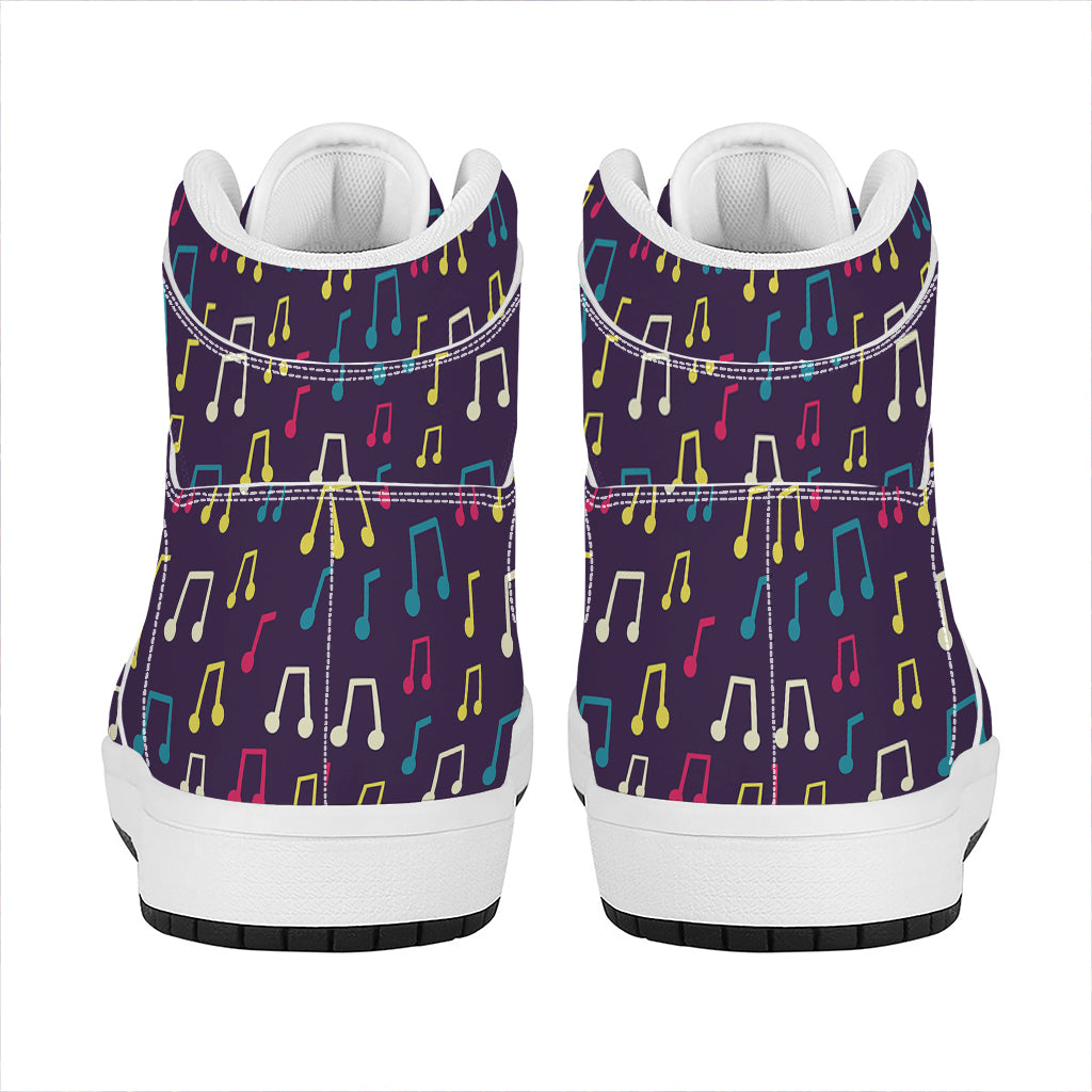 Cute Music Notes Pattern Print High Top Leather Sneakers