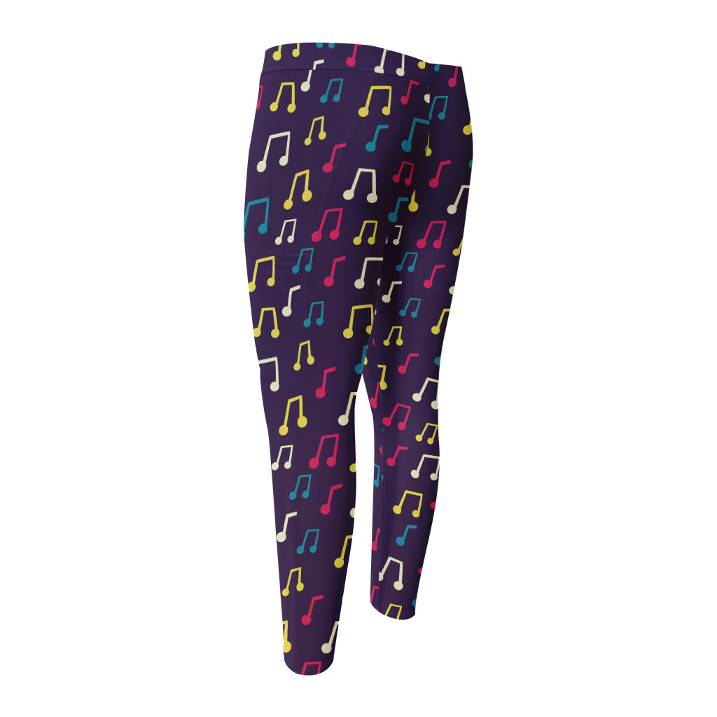 Cute Music Notes Pattern Print Men's Compression Pants