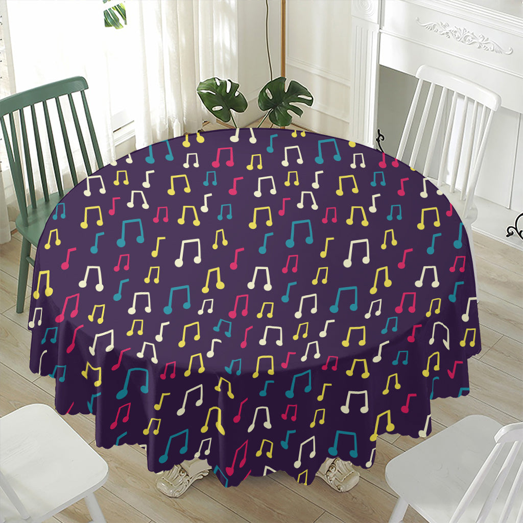 Cute Music Notes Pattern Print Waterproof Round Tablecloth