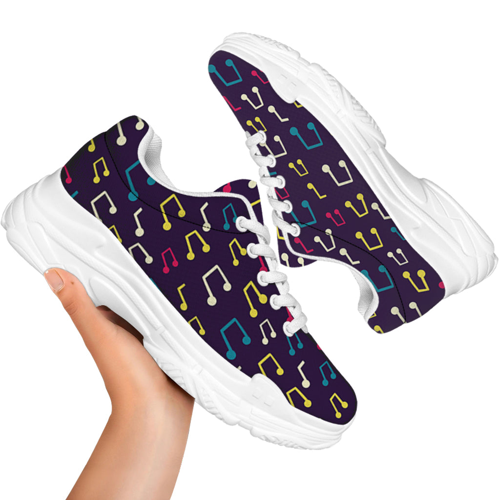 Cute Music Notes Pattern Print White Chunky Shoes
