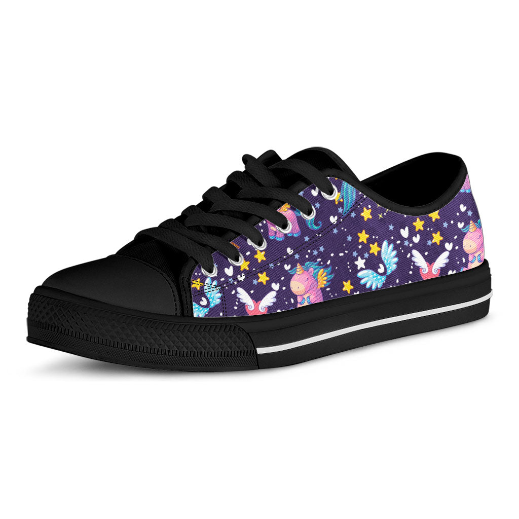 Cute Night Star Unicorn Pattern Print Black Low Top Sneakers