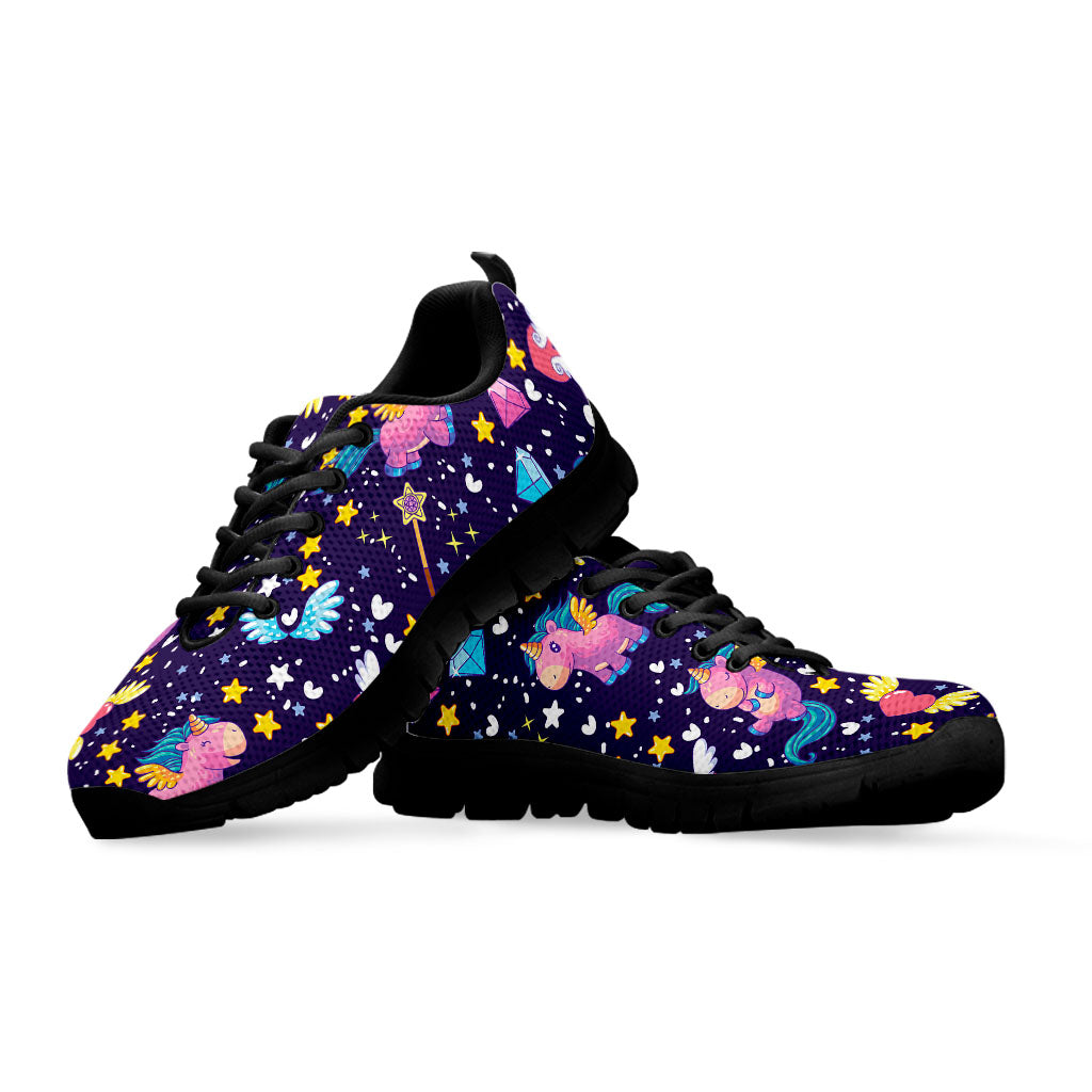 Cute Night Star Unicorn Pattern Print Black Running Shoes