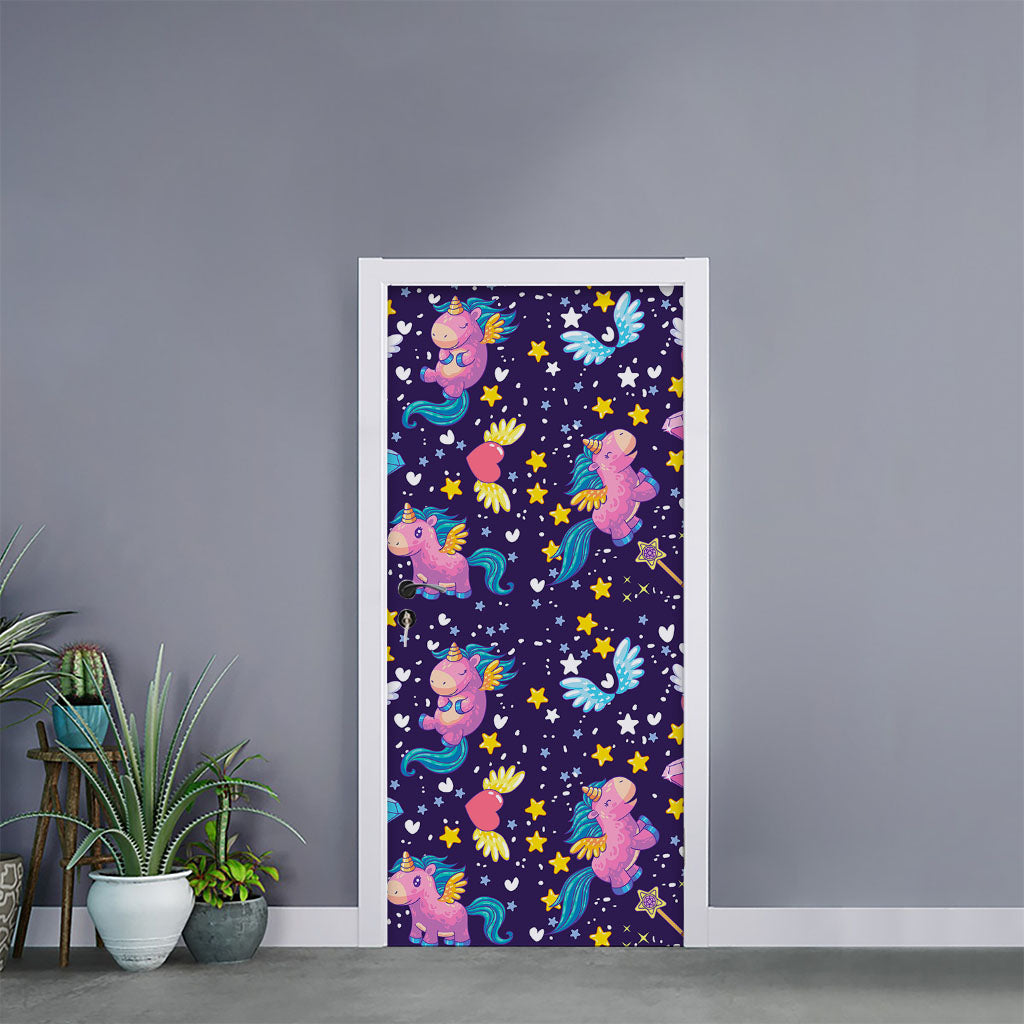 Cute Night Star Unicorn Pattern Print Door Sticker