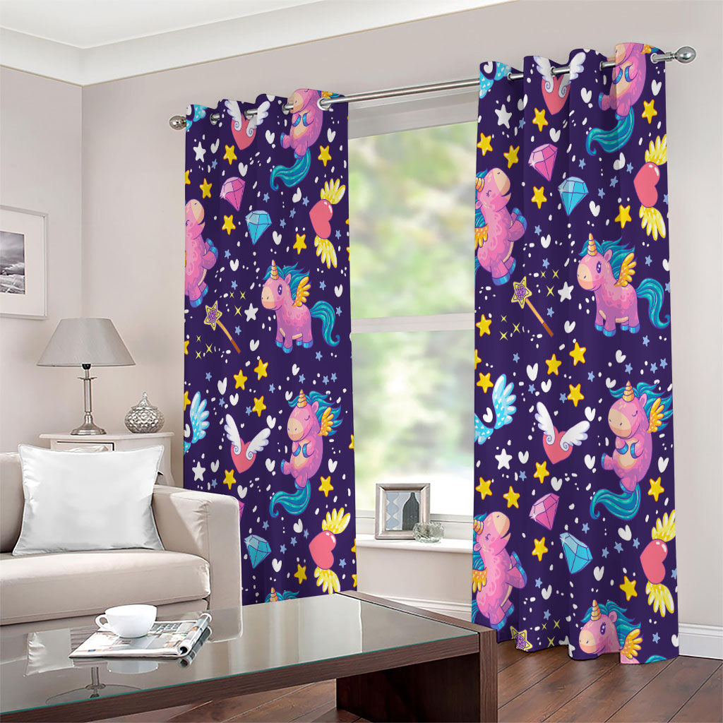 Cute Night Star Unicorn Pattern Print Extra Wide Grommet Curtains