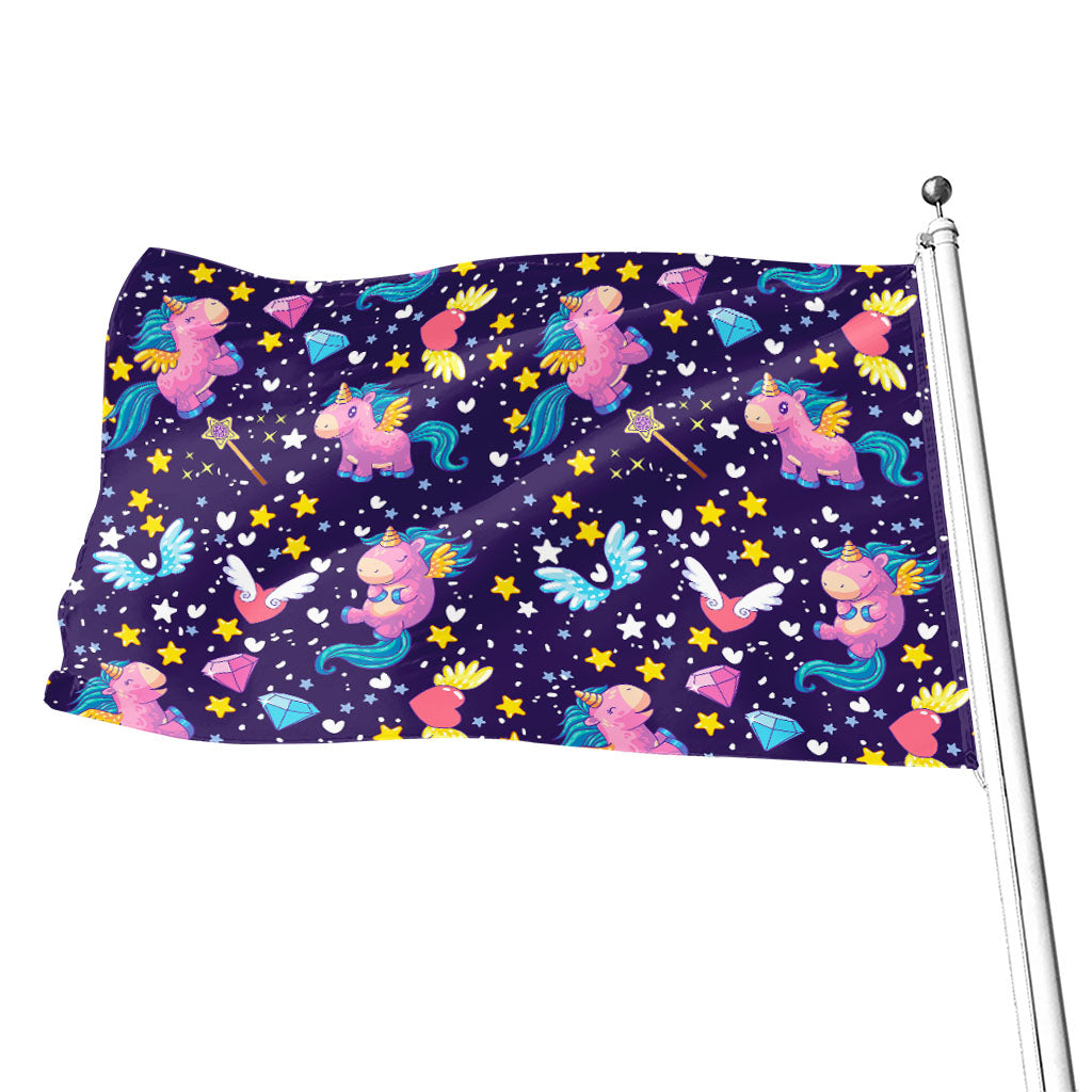 Cute Night Star Unicorn Pattern Print Flag