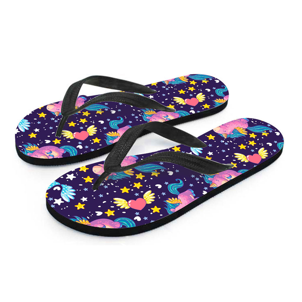 Cute Night Star Unicorn Pattern Print Flip Flops