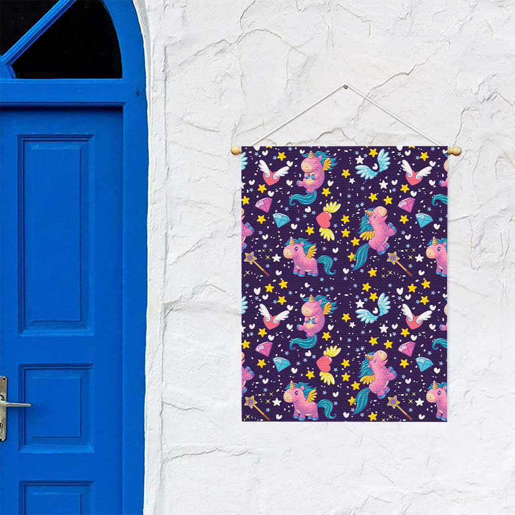 Cute Night Star Unicorn Pattern Print Garden Flag