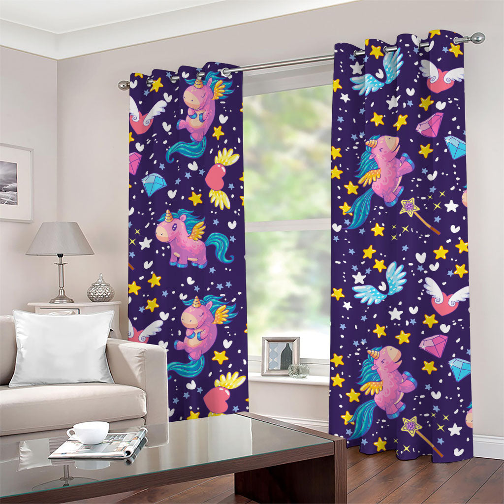 Cute Night Star Unicorn Pattern Print Grommet Curtains