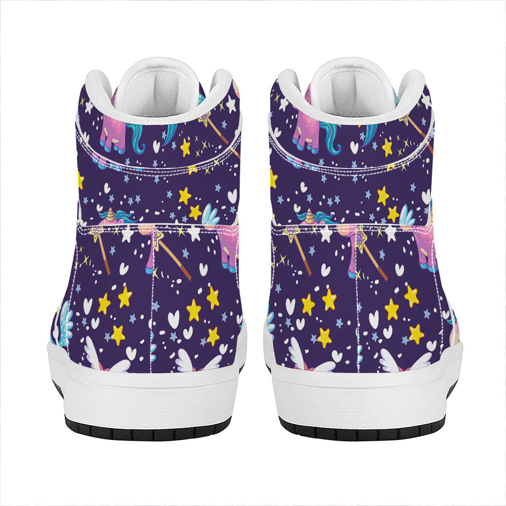 Cute Night Star Unicorn Pattern Print High Top Leather Sneakers