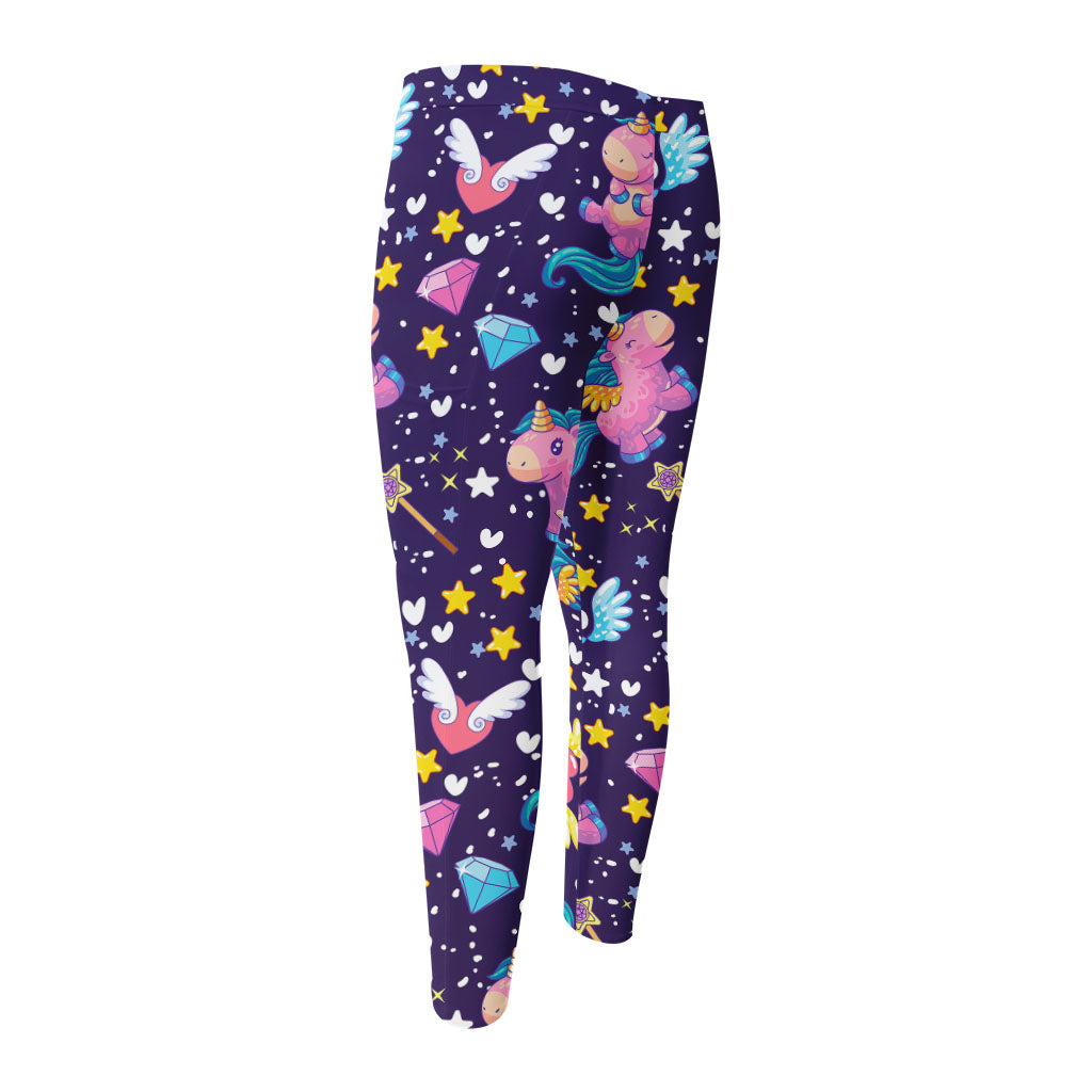 Cute Night Star Unicorn Pattern Print Men's Compression Pants
