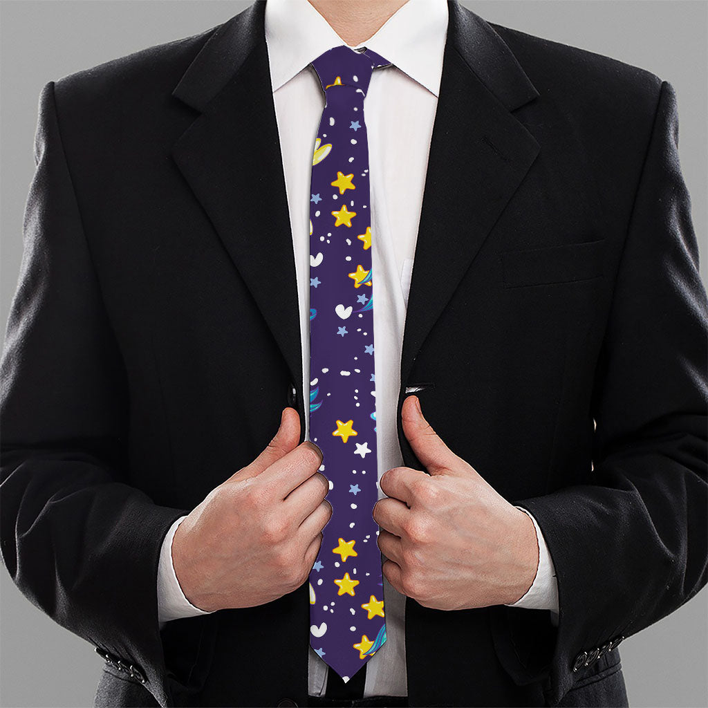 Cute Night Star Unicorn Pattern Print Necktie