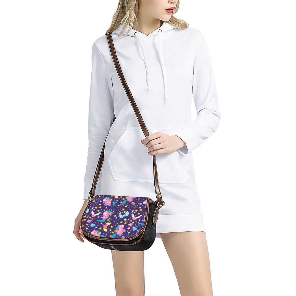 Cute Night Star Unicorn Pattern Print Saddle Bag
