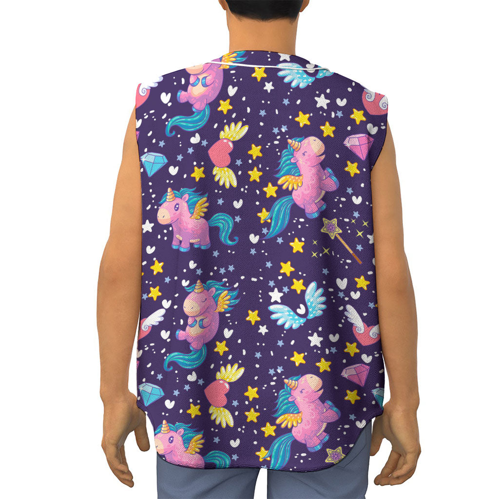 Cute Night Star Unicorn Pattern Print Sleeveless Baseball Jersey