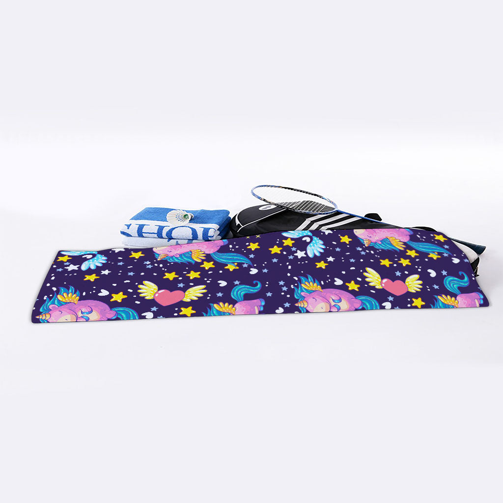 Cute Night Star Unicorn Pattern Print Sports Towel