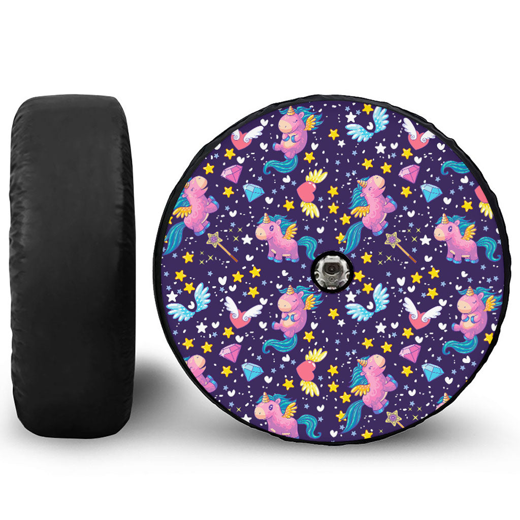 Cute Night Star Unicorn Pattern Print Tire Cover With Camera Hole