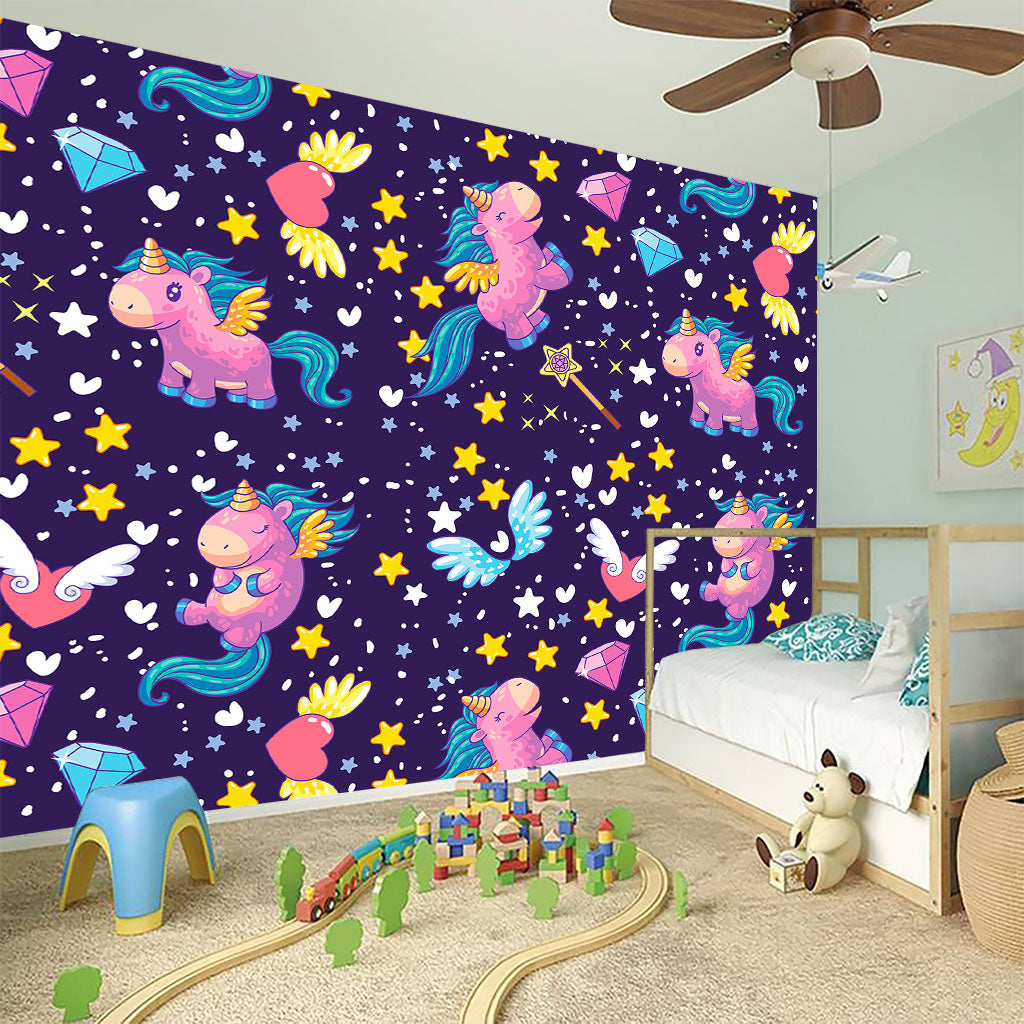 Cute Night Star Unicorn Pattern Print Wall Sticker